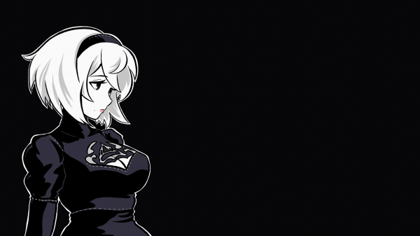 Nier Automata,2B Nier Automata,cabello corto,pelo blanco,venda,vestir