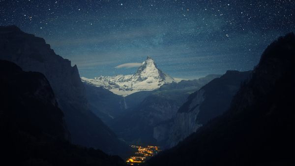 山, 晚, 性质, 天空, 星星, 地球