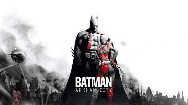 Batman Arkham City,ตัวอักษร,หญิงสาว,ปืนพก,เมือง,ดำและขาว