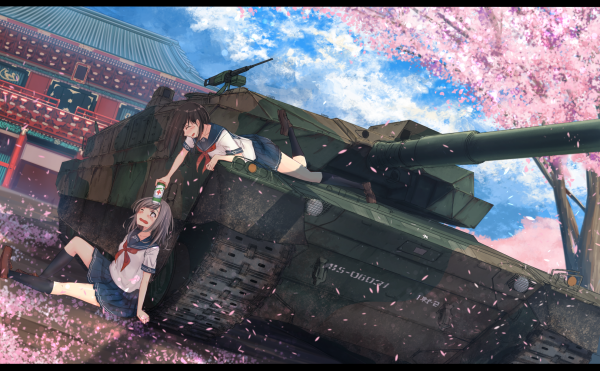 anime,animeflickor,vapen,fordon,soldat,tank