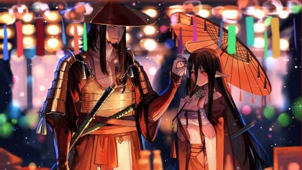 Anime cô gái,Pixiv Fantasia T,Samurai,Carnival,màu,lễ hội