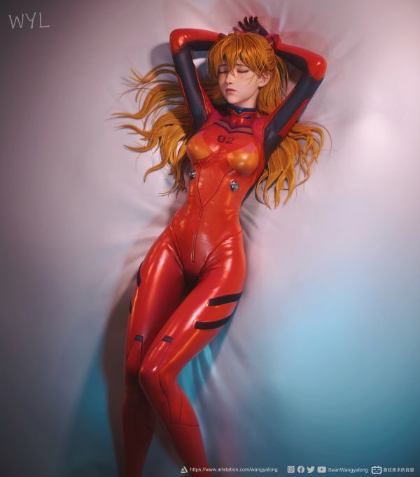 Asuka Langley Soryu,Neon Genesis Evangelion,Sean WangYalong,CGI,Kvinder,red bodysuit