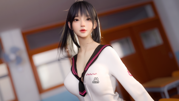 妇女,JK,亚洲人,CGI,3D,艺术品