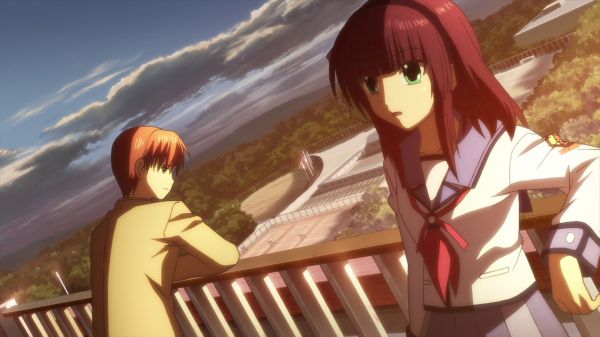 Angel Beats,menina,céu,Nakamura Yuri,Otonashi Yuzuru,cara