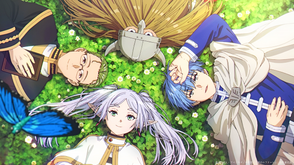 Sousou No Frieren,anime,erba,fiori,capelli bianchi