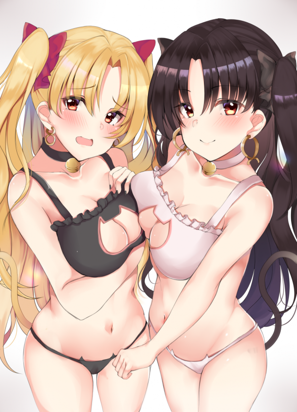 anime girls,cleavage,cat keyhole bra,Ereshkigal Fate Grand Order,Ishtar Fate grand order,Fate Grand Order