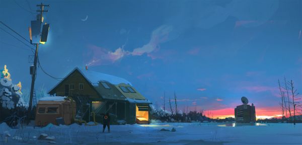 digital kunst,kunstverk,illustrasjon,vinter,snø,Ismail Inceoglu