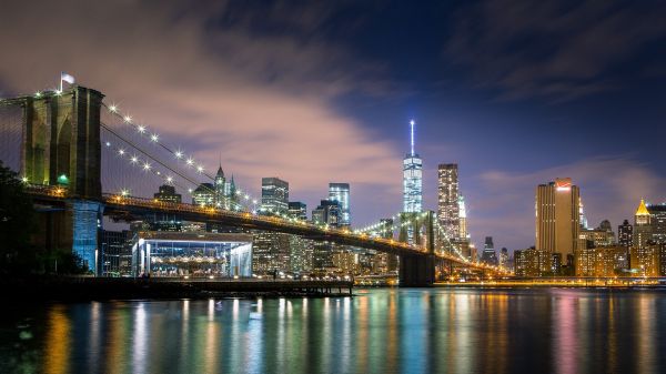 bro,Brooklyn Bridge,bybildet,New York City,skyskraper,1920x1080 px