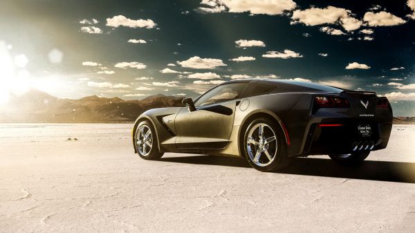 auto,voertuig,sportwagen,Chevrolet Corvette Stingray,wolken,woestijn