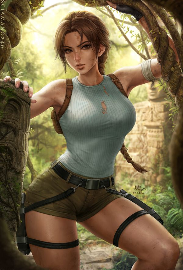 dibujo,mujer,Sciamano240,Tomb Raider,Lara Croft,morena