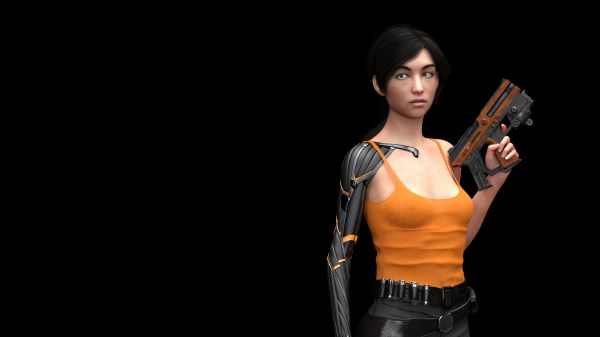 Sakirah Rodaun,κυβερνοπάνκ,Cyborg,πρόθεσης,NVIDIA Iray,μαύρα μαλλιά