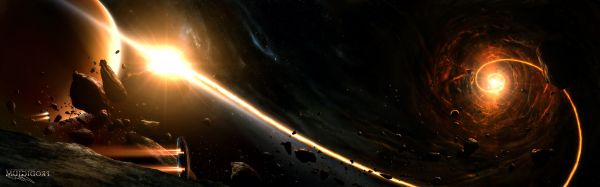 asteroid, planet, rymden, rymdskepp, 3840x1200 px, nebulosa