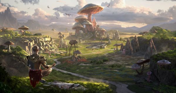 landscape,The Elder Scrolls III Morrowind,Video Game Art,Loading screen,mushroom