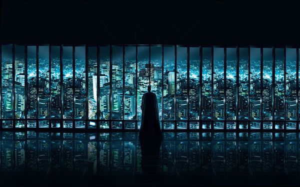 stadsbild, natt, Läderlappen, reflexion, The Dark Knight, symmetri