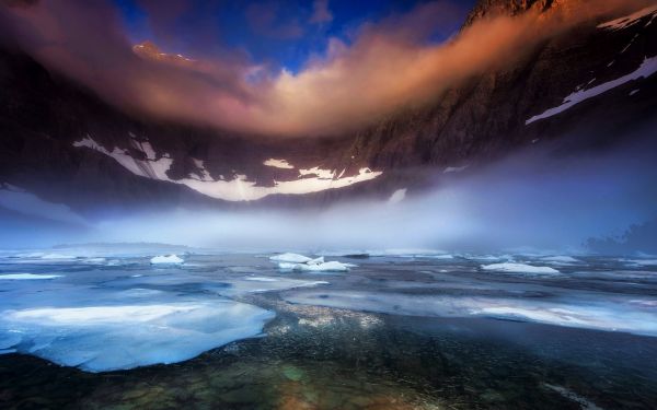 des nuages,Glacier National Park,Lac,1920 x 1200 px,gel,la glace