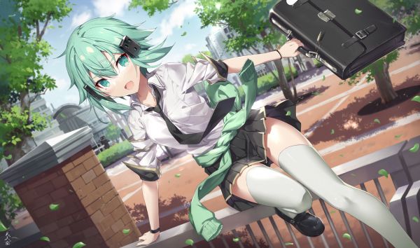 anime girls,Sword Art Online,artwork,Asada Shino,anime,green hair