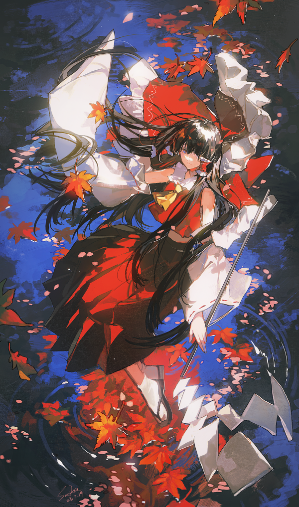 Anime,Filles anime,cheveux longs,Suika,Hakurei Reimu,cheveux noirs