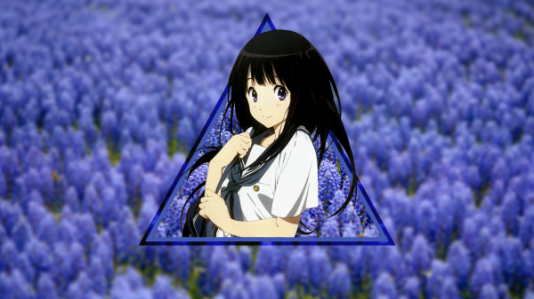 anime dívky,Hyouka,modré květy,geometrie,tvary