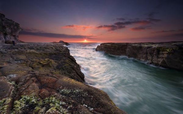 pemandangan,laut,teluk,air,batu,matahari terbenam