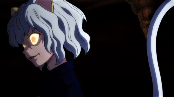 Hunter x Hunter,Neferpitou,gloeiende ogen,staart,wit haar,kattenoren