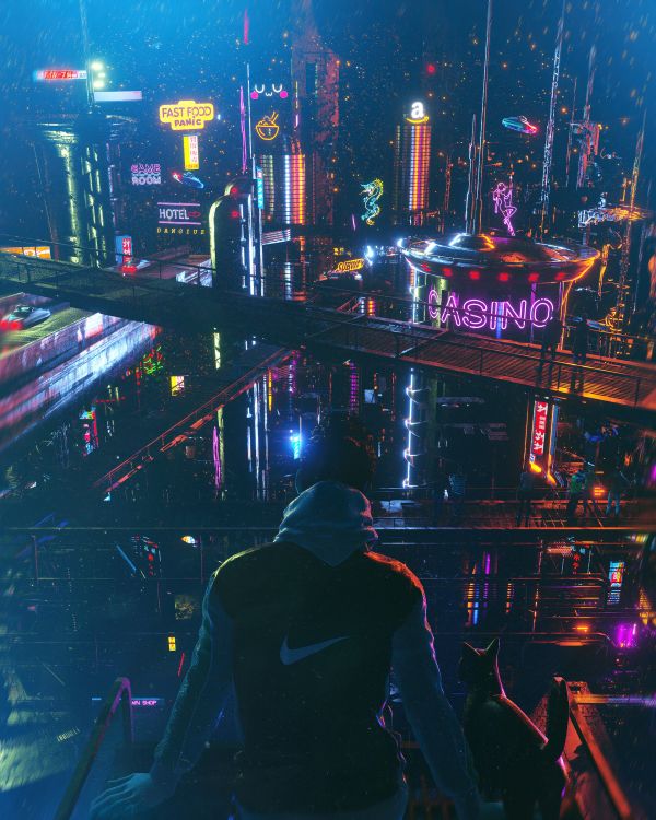 kuvamateriaali,digitaalinen taide,cyber city,Cyberpunk,kissat