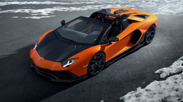 ランボルギーニAventador,スポーツカー,スーパーカー,オレンジ色の車,ランボルギーニ,氷