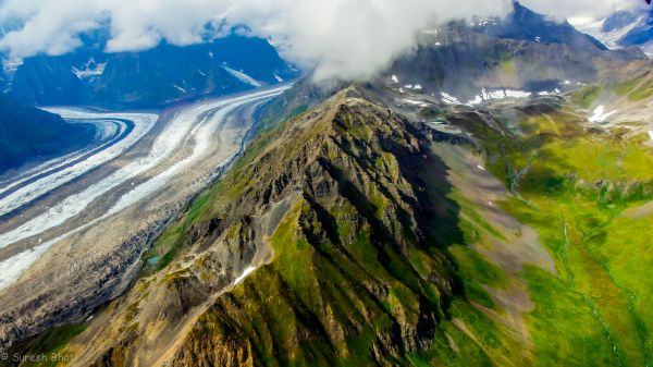 bjerge, Alaska, bjerg, grøn, skønhed, skyer