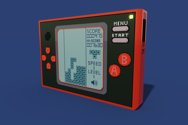 konzola, MagicaVoxel, voxely, game watch, tetris, video hry