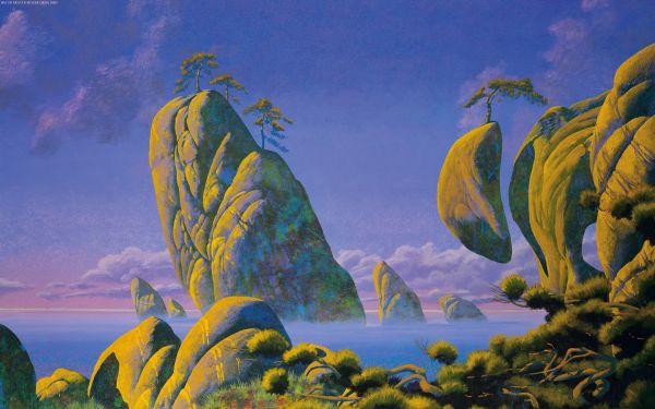 morze,Roger Dean,światło słoneczne,niebo,Rafa koralowa,SZTUKA