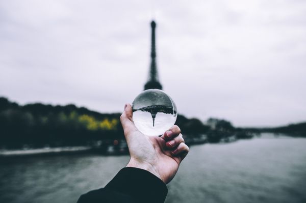 mains, mer, eau, réflexion, sphère, Paris