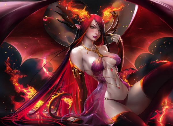 illustration, anime, realistisk, serier, mytologi, succubus