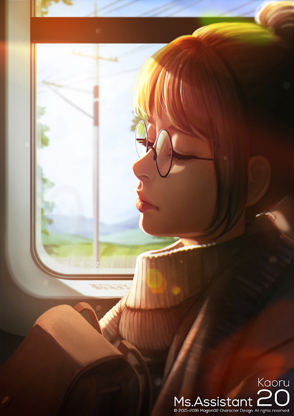 anime,fete anime,par scurt,brunetă,ochelari,tren