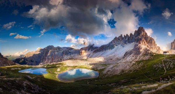 Alpes,cabine,nuvens,Montanhas Dolomitas,Itália,1600x863 px