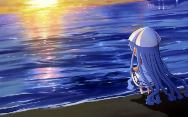 anime, zonlicht, water, reflectie, blauw, onderwater-