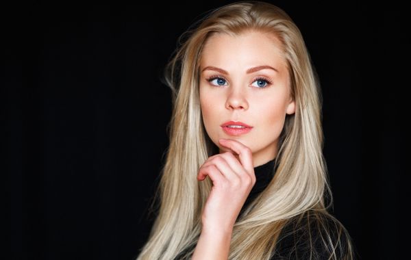 ansigt, Kvinder, model, portræt, blond, Sort baggrund