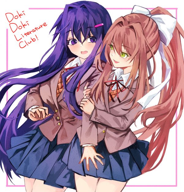 애니메이션,애니메이션 소녀들,Doki Doki Literature Club,Monika Doki Doki Literature Club,Yuri Doki Doki Literature Club,포니 테일