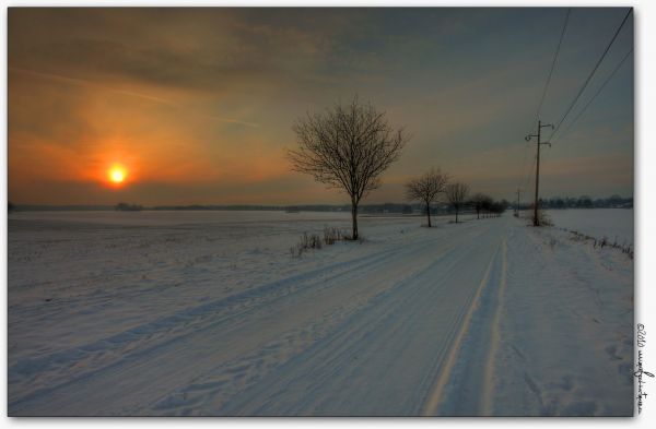 Schnee,зима,Германия,Straße,Abend,Felder