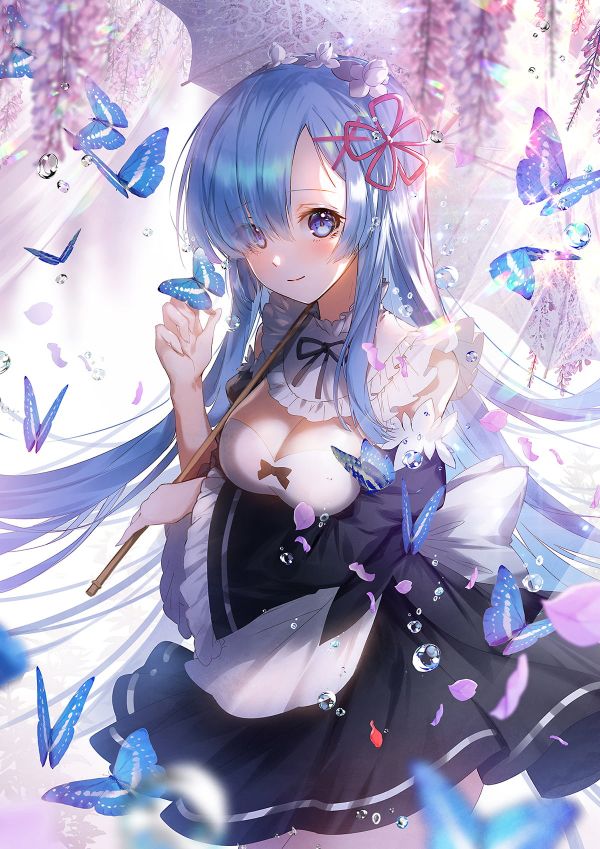 Re Zero Kara Hajimeru Isekai Seikatsu,Rem Re Zero,tóc xanh,mắt xanh,Đỏ mặt,Blue Butterflies