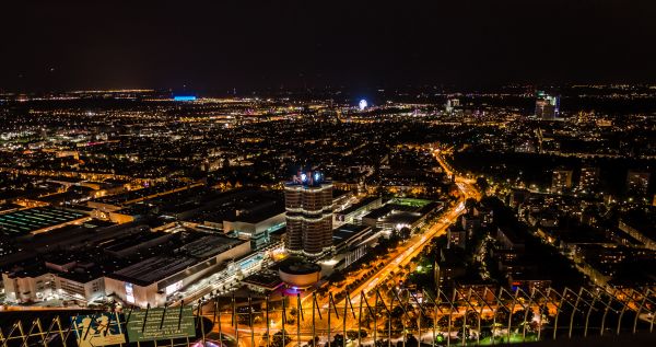 BMW, krajina, veľkomesto, panorámu mesta, noc, silueta