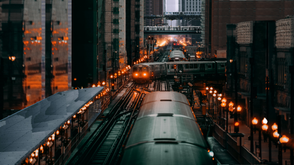 photo manipulation,train,train station,Chicago,railway,city