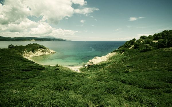 風景, 海, 丘, 湖, 岩, 湾