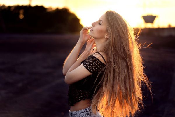 luz de sol, mujer, modelo, retrato, pelo largo, Mujeres al aire libre