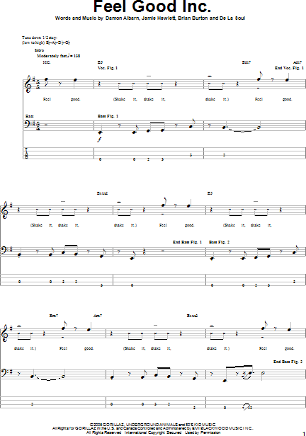 Feel Good Inc Bass Tab Zzounds