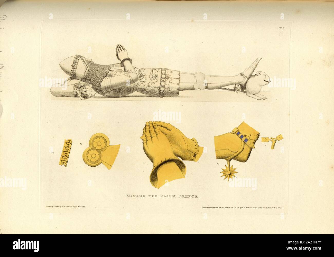 Edward the Black Prince 1, Tomb of Edward of Woodstock at Canterbury Cathedral, signed: Drawn & Etched by C.A. Stothard Jun, Published by C.A. Stothard, Fig. 96, Pl. 2, to p. 66, Stothard, Charles Alfred Jun. (drawn, etched and publ.), Charles Alfred Stothard, Alfred John Kempe: The monumental effigies of Great Britain: selected from our cathedrals and churches, for the purpose of bringing together, and preserving correct representations of the best historical illustrations extant, from the Norman conquest to the reign of Henry the Eighth: dedicated by permission to the Prince Regent. London Stock Photo
