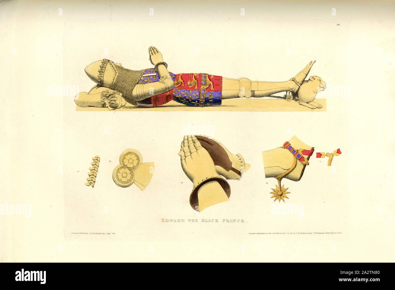 Edward the Black Prince 2, Tomb of Edward of Woodstock at Canterbury Cathedral, signed: Drawn & Etched by C.A. Stothard Jun, Published by C.A. Stothard, Fig. 97, 86, after p. 66, Stothard, Charles Alfred Jun. (drawn, etched and publ.), Charles Alfred Stothard, Alfred John Kempe: The monumental effigies of Great Britain: selected from our cathedrals and churches, for the purpose of bringing together, and preserving correct representations of the best historical illustrations extant, from the Norman conquest to the reign of Henry the Eighth: dedicated by permission to the Prince Regent. London Stock Photo