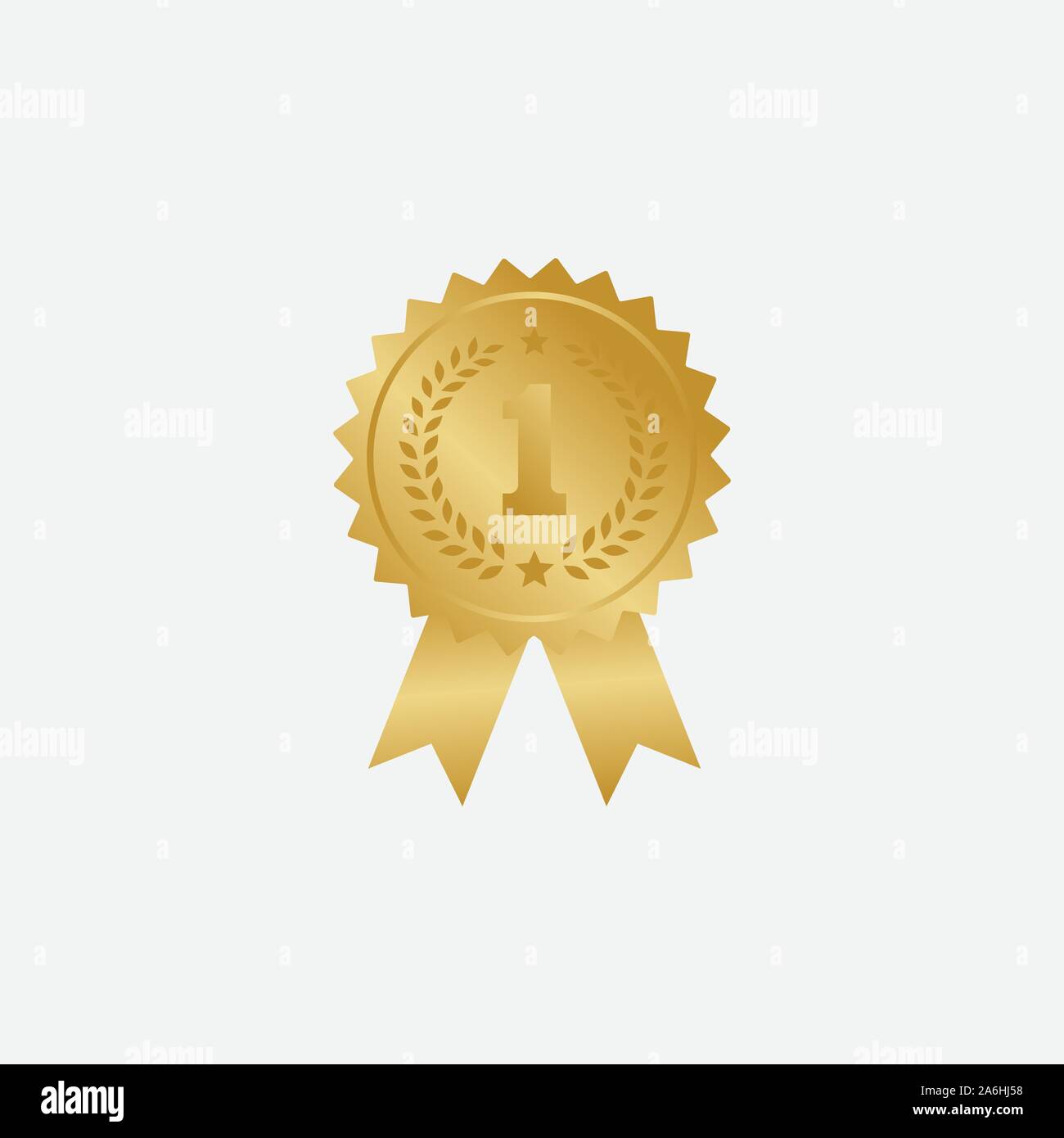 Gold Medal Vector Icon, Golden Badge vector, Medal with Ribbon, Olive Branch, Award ribbon gold icon, Symbol best trophy, 1st success champion, honor, achievement leadership, victory Vector illustration Stock Vector