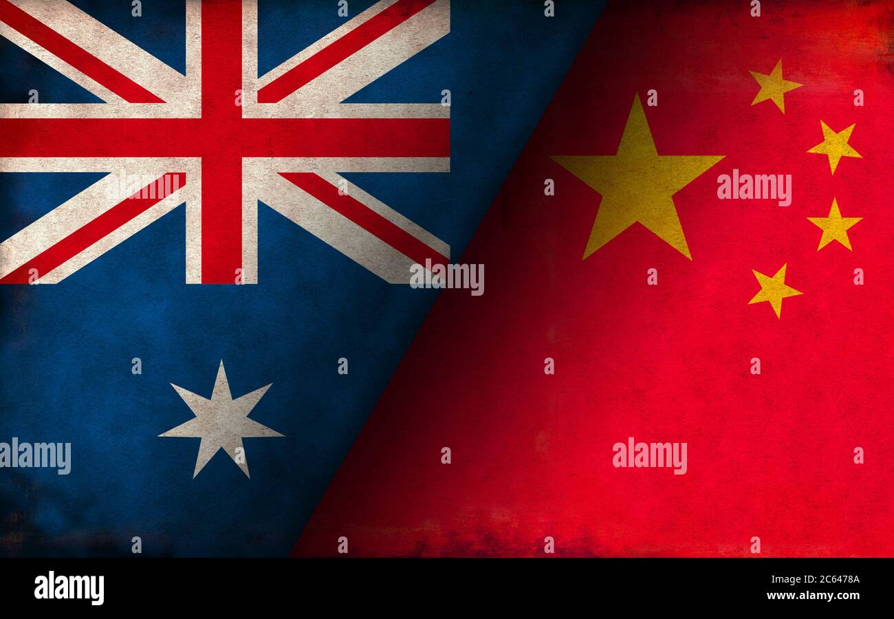 Grunge country flag illustration / China vs Australia (Political or economic conflict, Rival ) Stock Photo