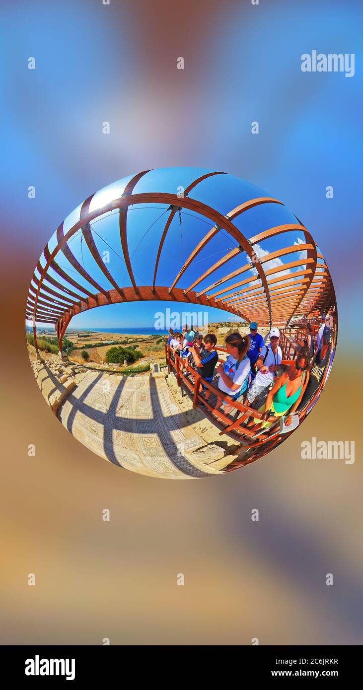 Visitors viewing the House of Eustolios, Kourion, Cyprus Stock Photo