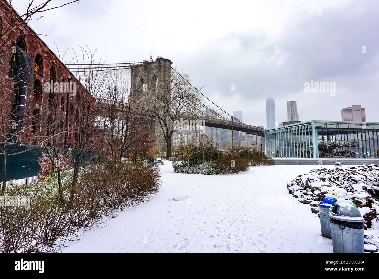 Brooklyn Bridge that connects Brooklyn and Manhattan. New York, USA. Stock Photo