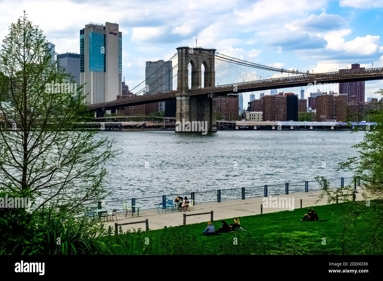 Brooklyn Bridge that connects Brooklyn and Manhattan. New York, USA. Stock Photo